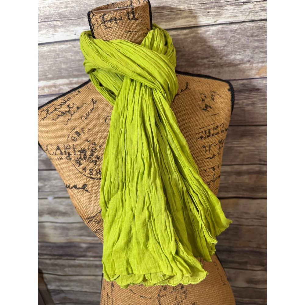 Lime Green Crinkle Pleated Scarf Sheer Lightweight Lettuce Edge Wrap Wrinkle
